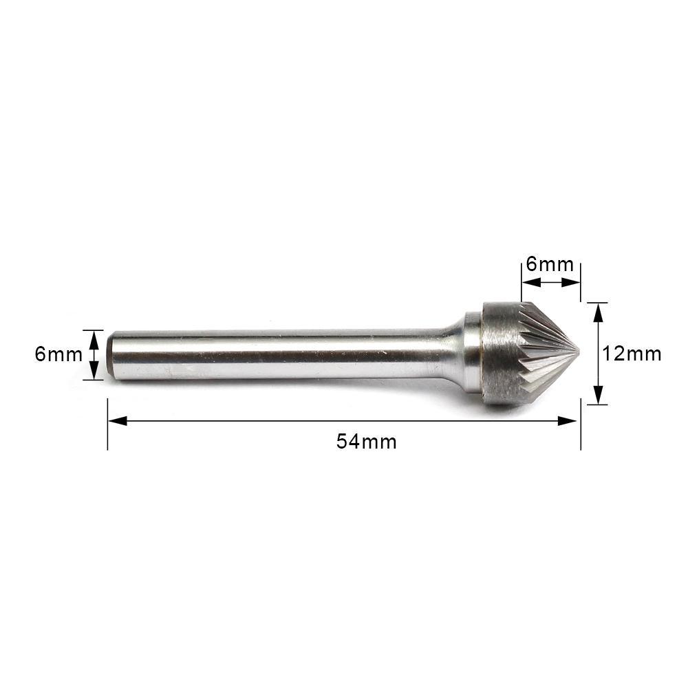Carbide Burr K1206M06 Cone 90° OMNI Range Head D 12 x 6mm, 6mm Shank, 54mm Full Length - FindBuyTool