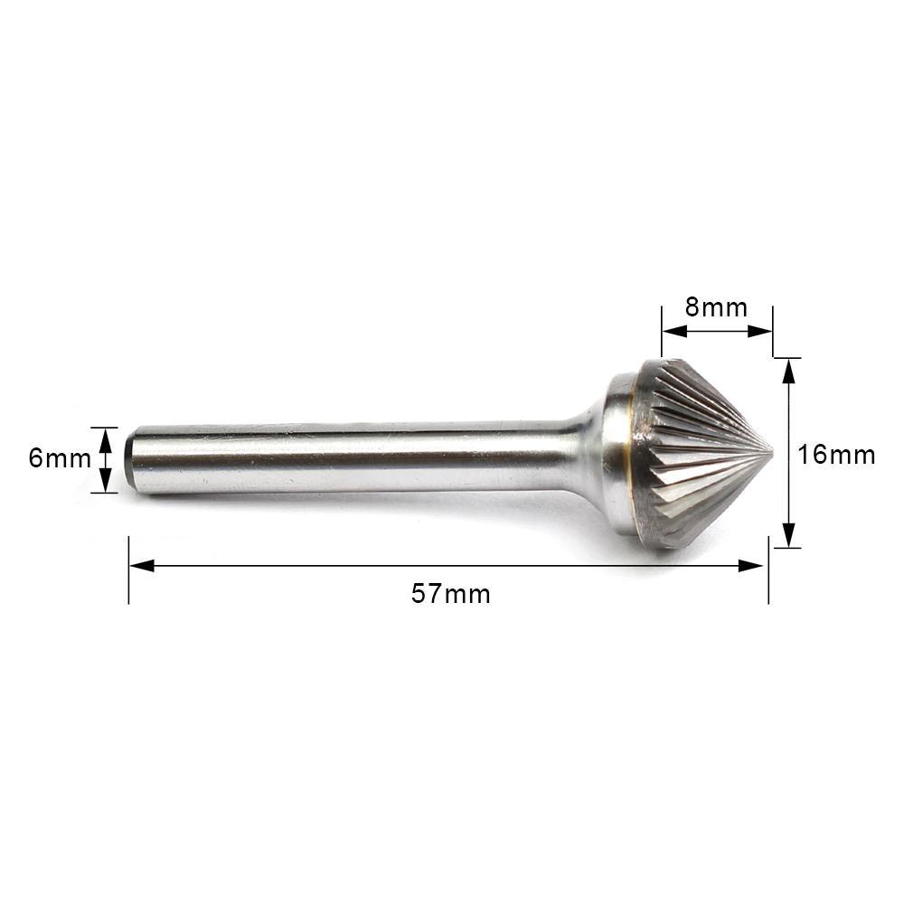 Carbide Burr K1608M06 Cone 90° OMNI Range Head D 16 x 8mm, 6mm Shank, 57mm Full Length - FindBuyTool