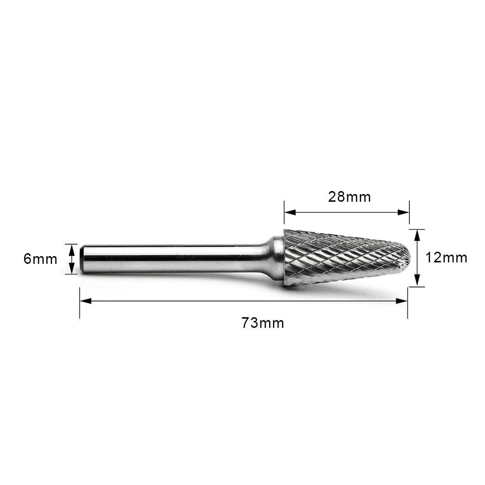 Carbide Burr L1228M06 Cone Radius End OMNI Range Head D 12 x 28mm, 6mm Shank, 73mm Full Length - FindBuyTool