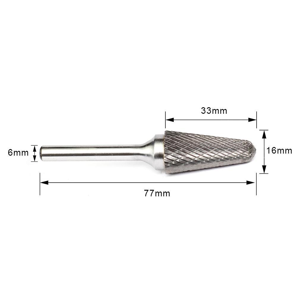 Carbide Burr L1633M06 Cone Radius End OMNI Range Head D 16 x 33mm, 6mm Shank, 77mm Full Length - FindBuyTool