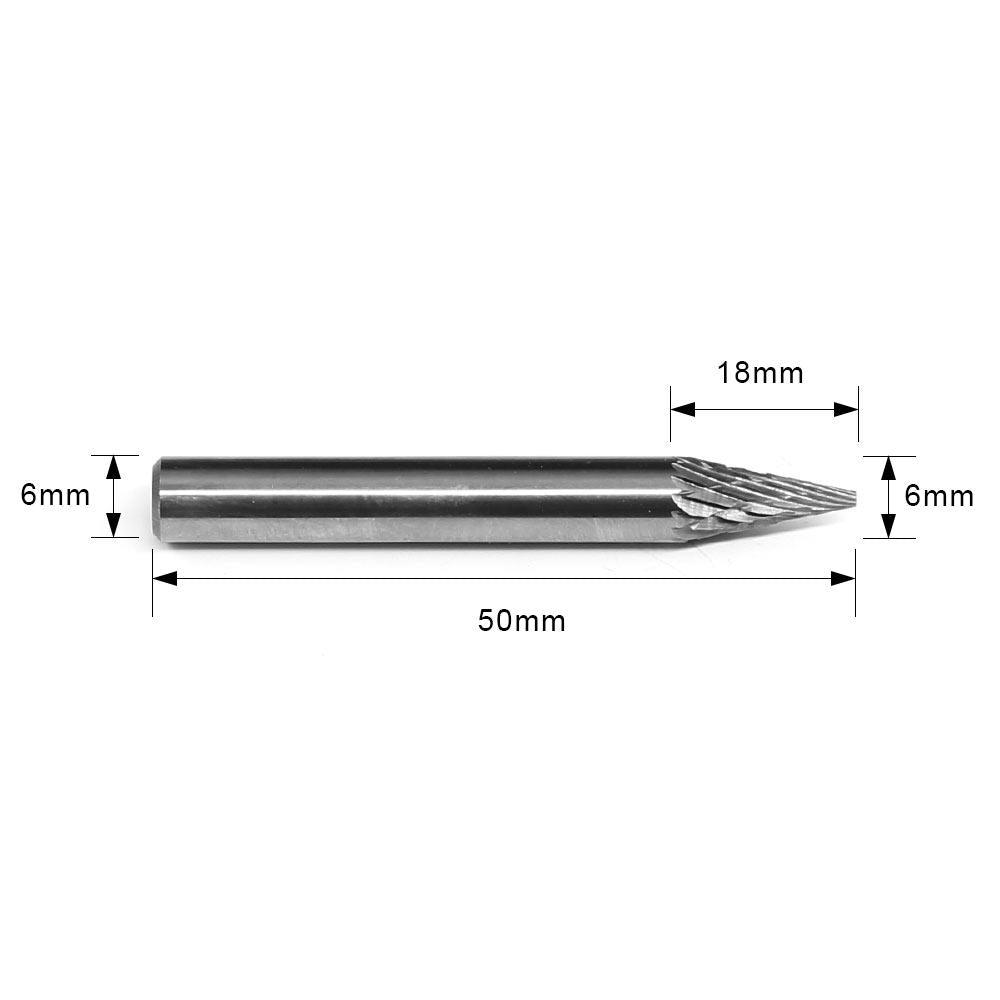 Carbide Burr M0618M06 Cone Pointed Shape OMNI Range Head D 6 x 18mm, 6mm Shank, 50mm Full Length - FindBuyTool