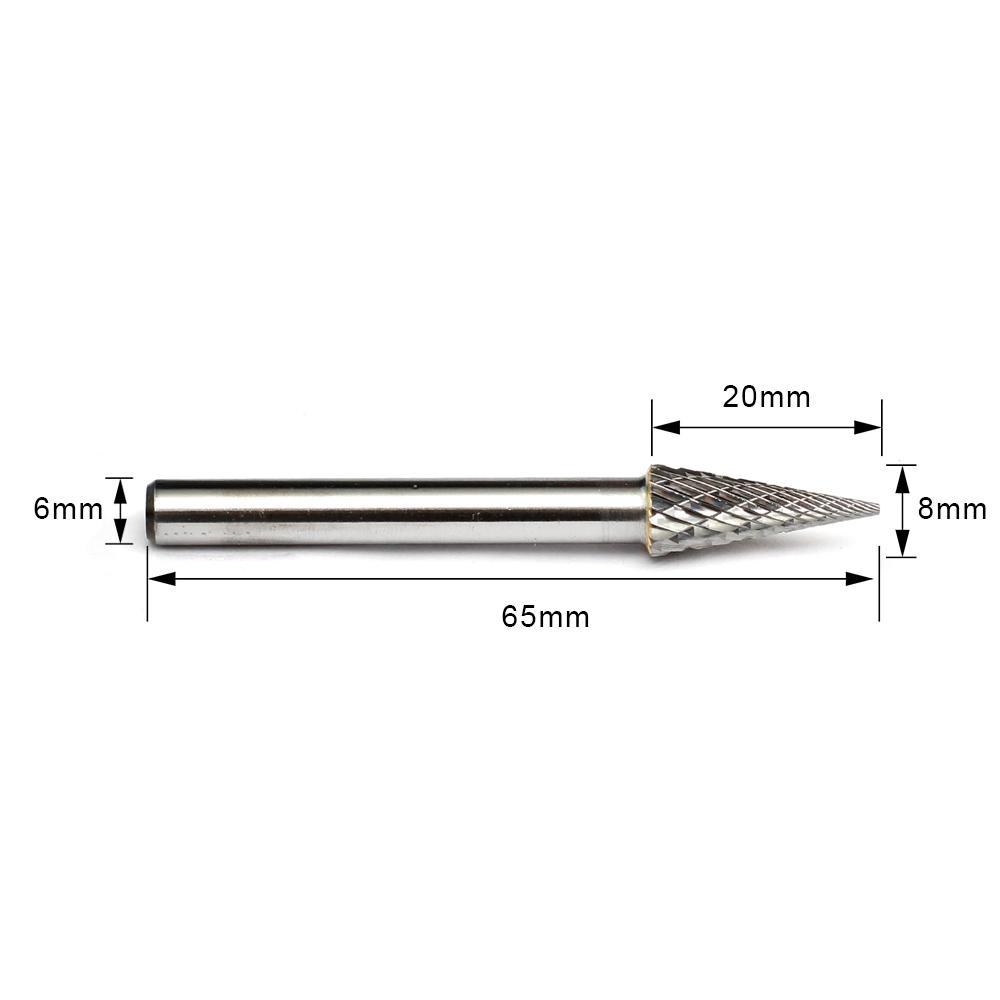 Carbide Burr M0820M06 Cone Pointed Shape OMNI Range Head D 8 x 20mm, 6mm Shank, 65mm Full Length - FindBuyTool