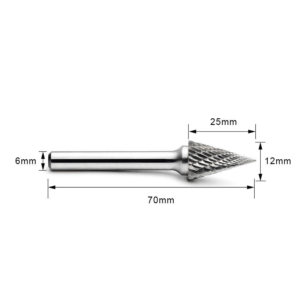 Carbide Burr M1225M06 Cone Pointed Shape OMNI Range Head D 12 x 25mm, 6mm Shank, 70mm Full Length - FindBuyTool