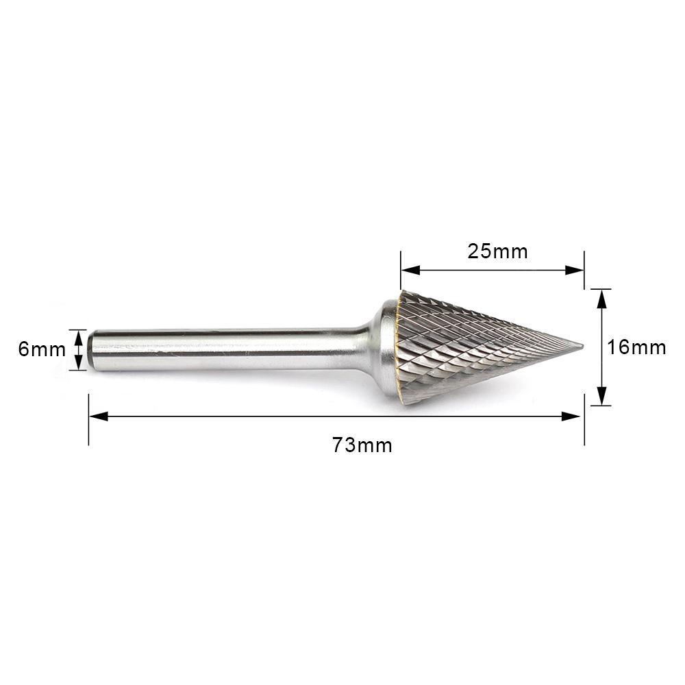 Carbide Burr M1625M06 Cone Pointed Shape OMNI Range Head D 16 x 25mm, 6mm Shank, 73mm Full Length - FindBuyTool