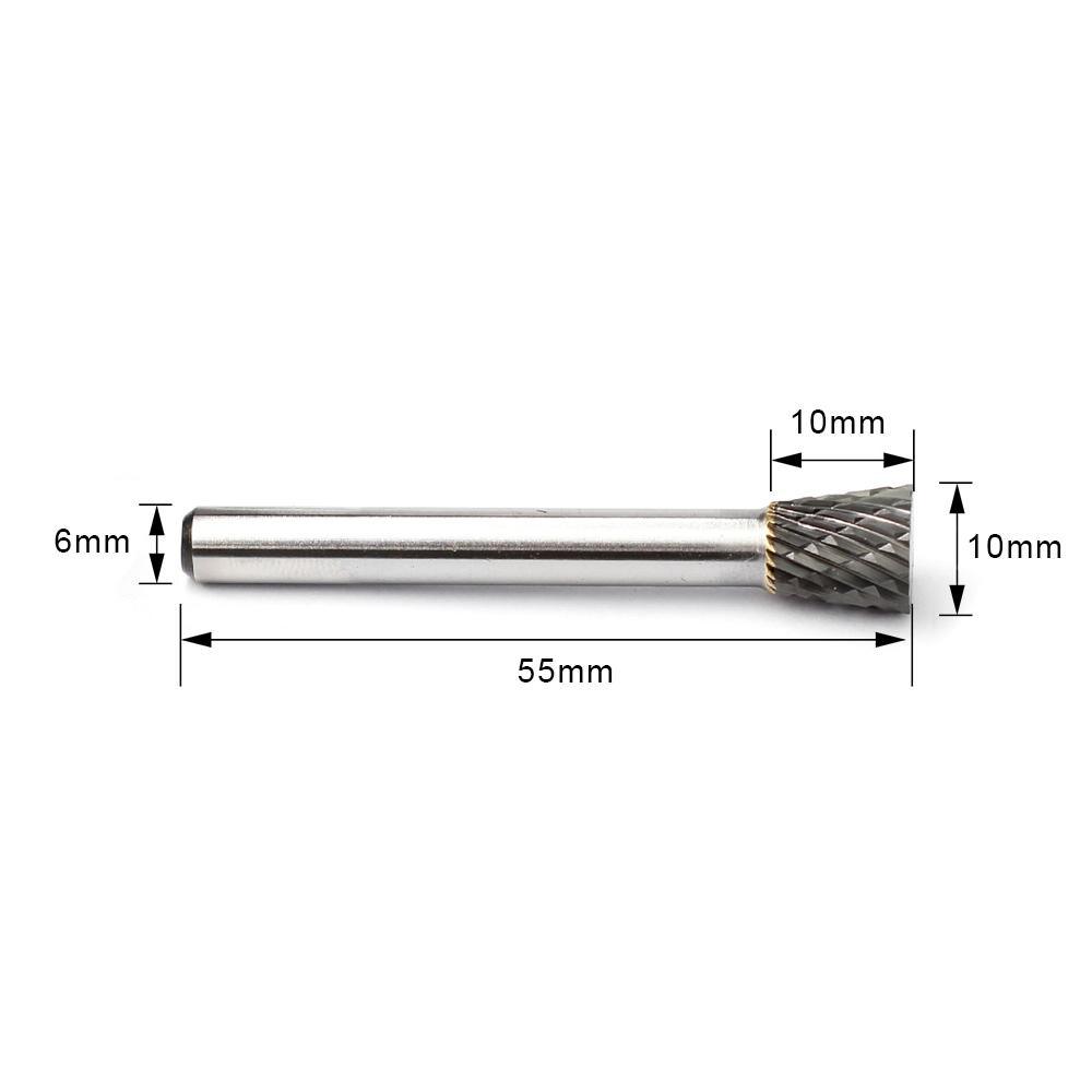 Carbide Burr N1010M06 Inverted Cone OMNI Range Head D 10 x 10mm, 6mm Shank, 55mm Full Length - FindBuyTool