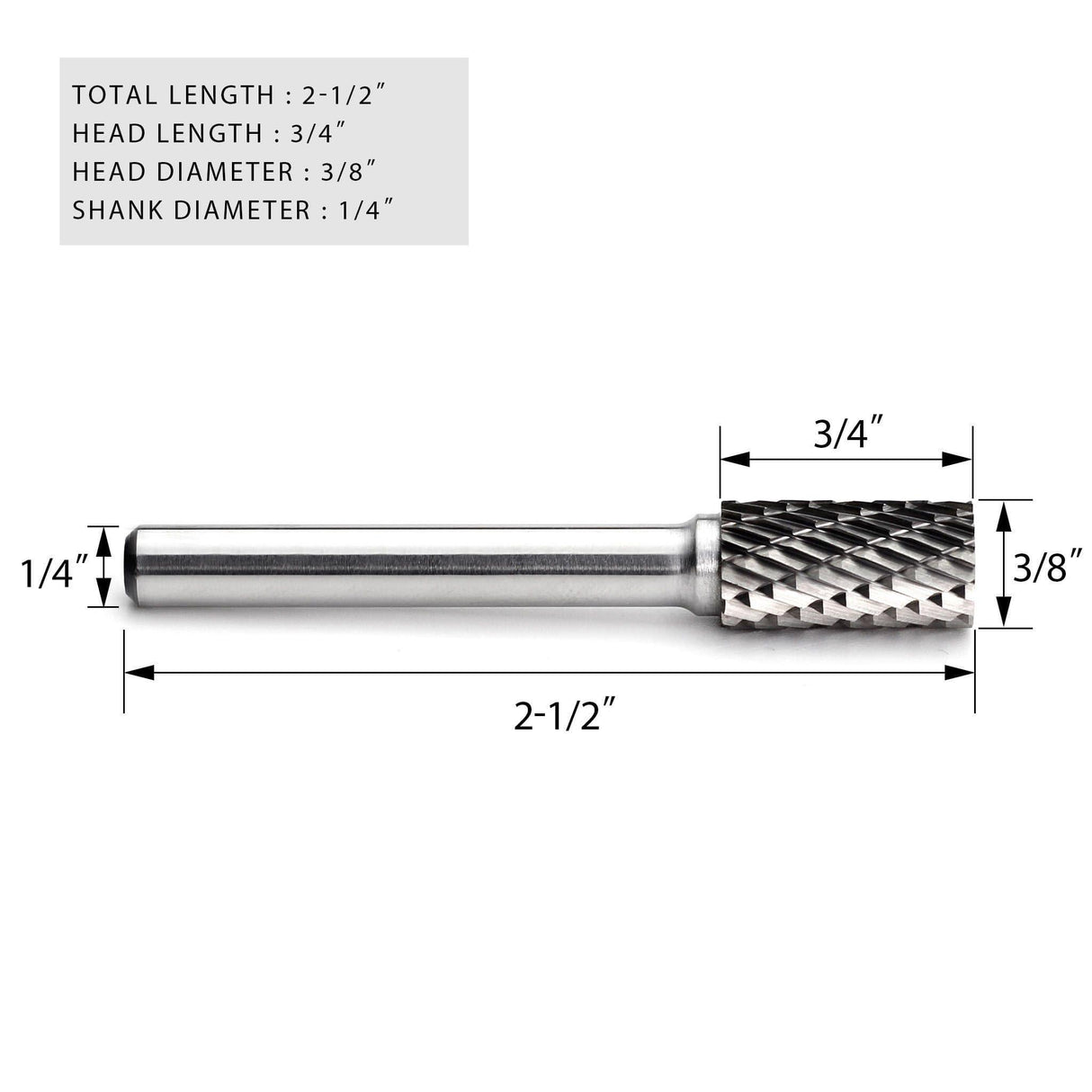Carbide Burr SA-3 Cylinderical Plan End OMNI Range Head D 3/8 x 3/4L ,1/4 Shank, 2-1/2 Inch Full Length - FindBuyTool