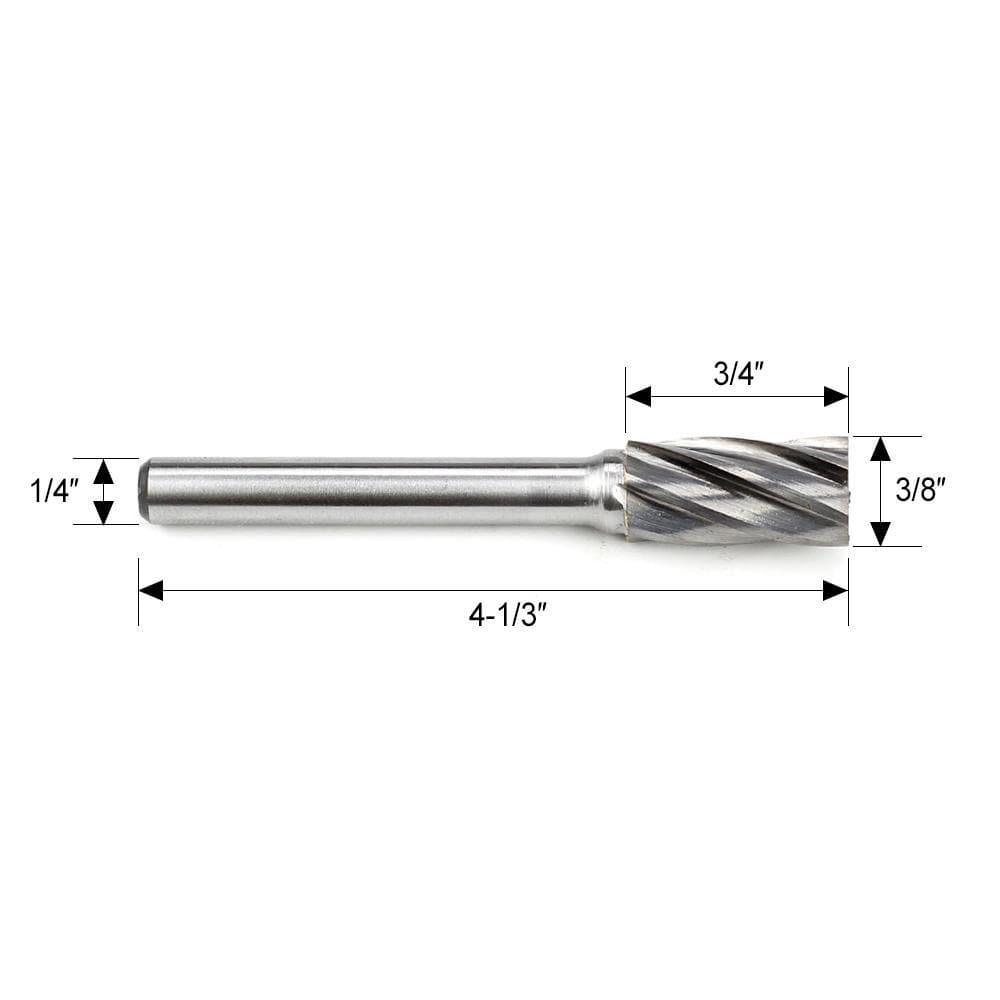 Carbide Burr SA-3NF Cylinderical Plain End ALUMIN Range Head D 3/8 x 3/4L, 1/4 Shank, 2-1/2 Inch Full Length - FindBuyTool