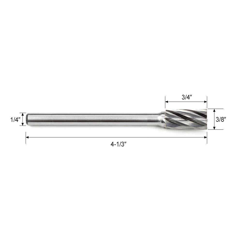 Carbide Burr SA-3NFL4 Cylinderical Plain End ALUMIN Range Head D 3/8 x 3/4L, 1/4 Shank, 4-1/3 Inch Full Length - FindBuyTool