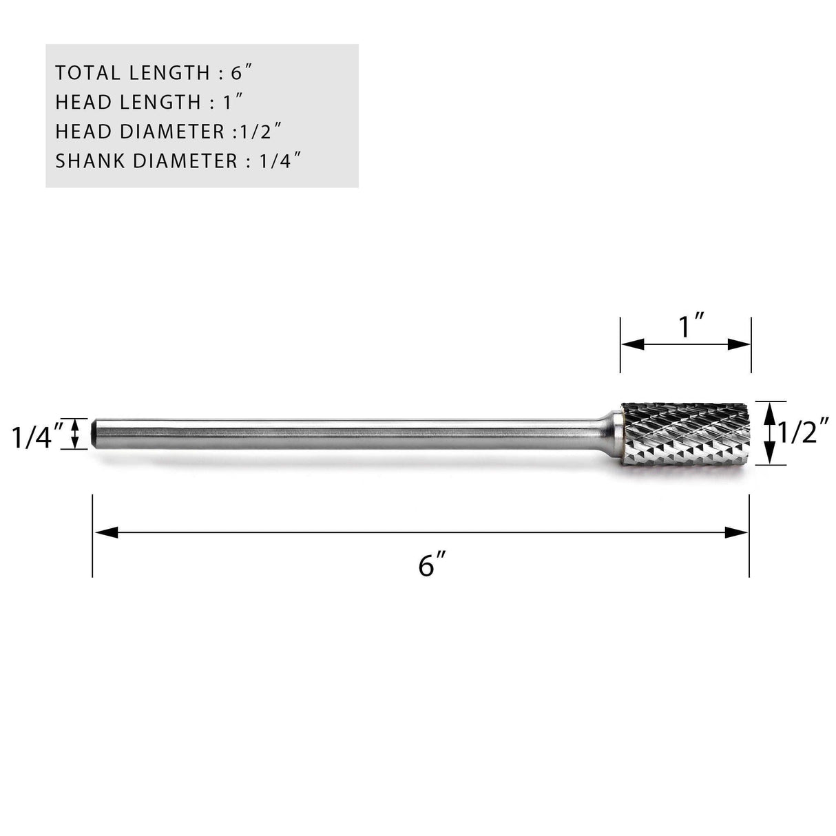 Carbide Burr SA-5L6 Cylinderical Plan End OMNI Range Head D 1/2 x 1L ,1/4 Shank, 6 Inch Full Length - FindBuyTool