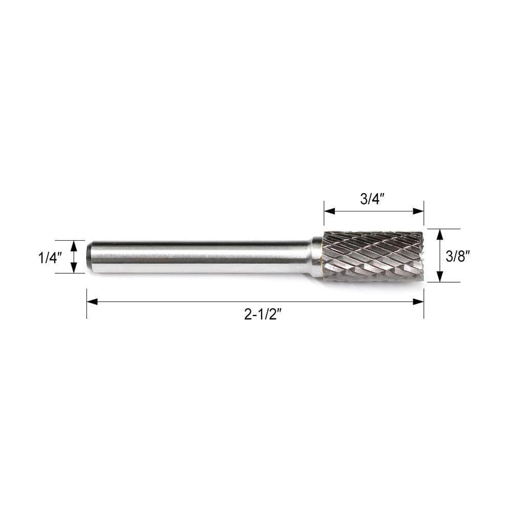 Carbide Burr SB-3 Cylinderical End Cut OMNI Range Head D 3/8 x 3/4L, 1/4 Shank, 2-1/2 Inch Full Length - FindBuyTool