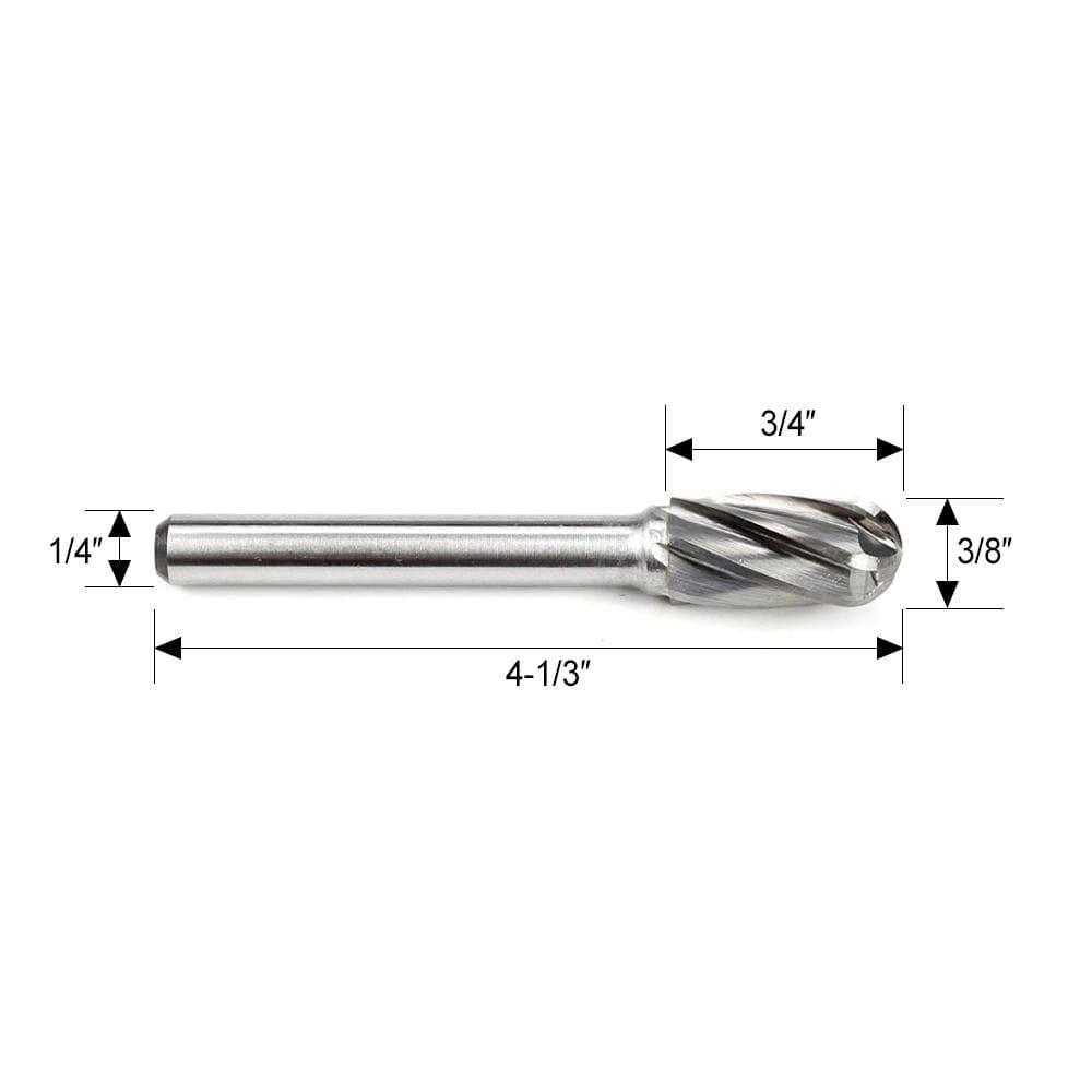 Carbide Burr SC-3NF Cylinderical Ball Nose ALUMIN Range Head D 3/8 x 3/4L, 1/4 Shank, 2-1/2 Inch Full Length - FindBuyTool