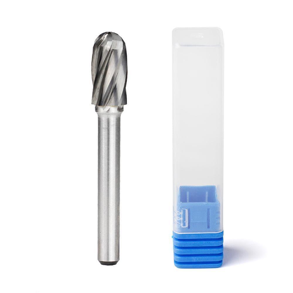 Carbide Burr SC-3NF Cylinderical Ball Nose ALUMIN Range Head D 3/8 x 3/4L, 1/4 Shank, 2-1/2 Inch Full Length - FindBuyTool