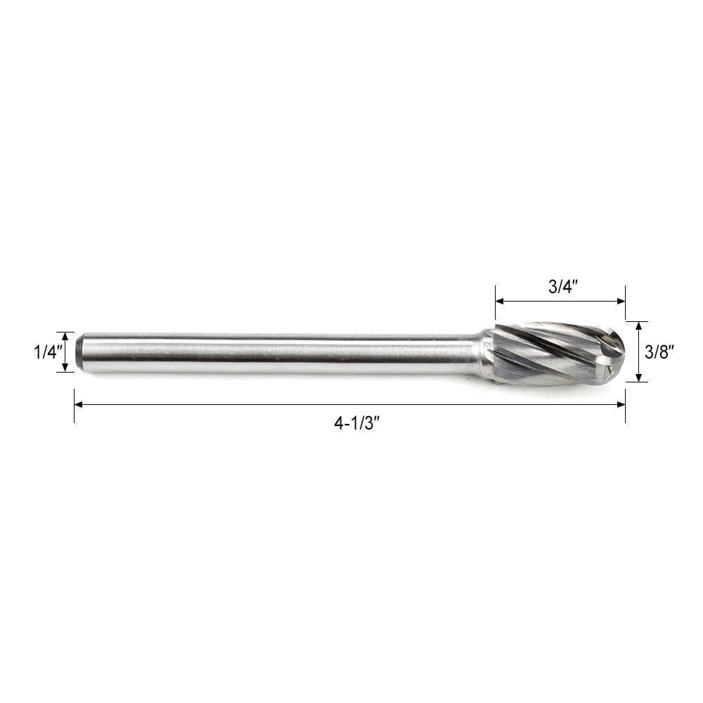 Carbide Burr SC-3NFL4 Cylinderical Ball Nose ALUMIN Range Head D 3/8 x 3/4L, 1/4 Shank, 4-1/3 Inch Full Length - FindBuyTool