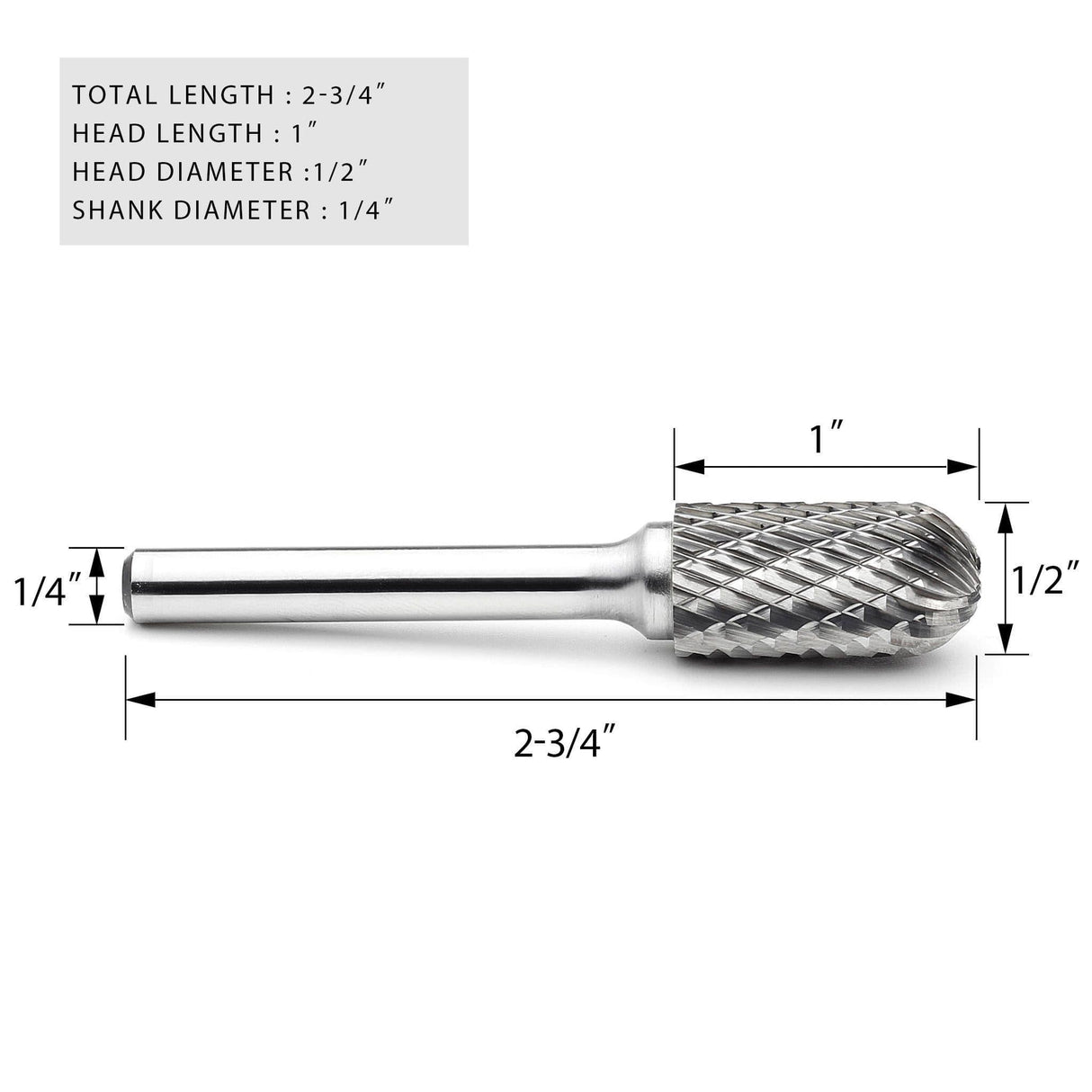 Carbide Burr SC-5 Cylinderical Ball Nose OMNI Range Head D 1/2 x 1L ,1/4 Shank, 2-3/4 Inch Full Length - FindBuyTool