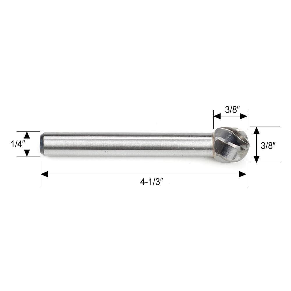 Carbide Burr SD-3NF Ball Shape ALUMIN Range Head D 3/8 x 3/8L, 1/4 Shank, 2-1/8 Inch Full Length - FindBuyTool