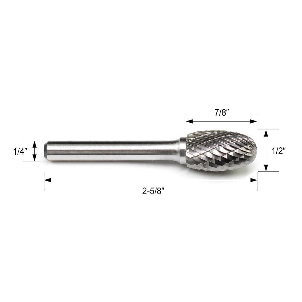 Carbide Burr SE-5 Oval Shape OMNI Range Head D 1/2 x 7/8L, 1/4 Shank, 2-5/8 Inch Full Length - FindBuyTool