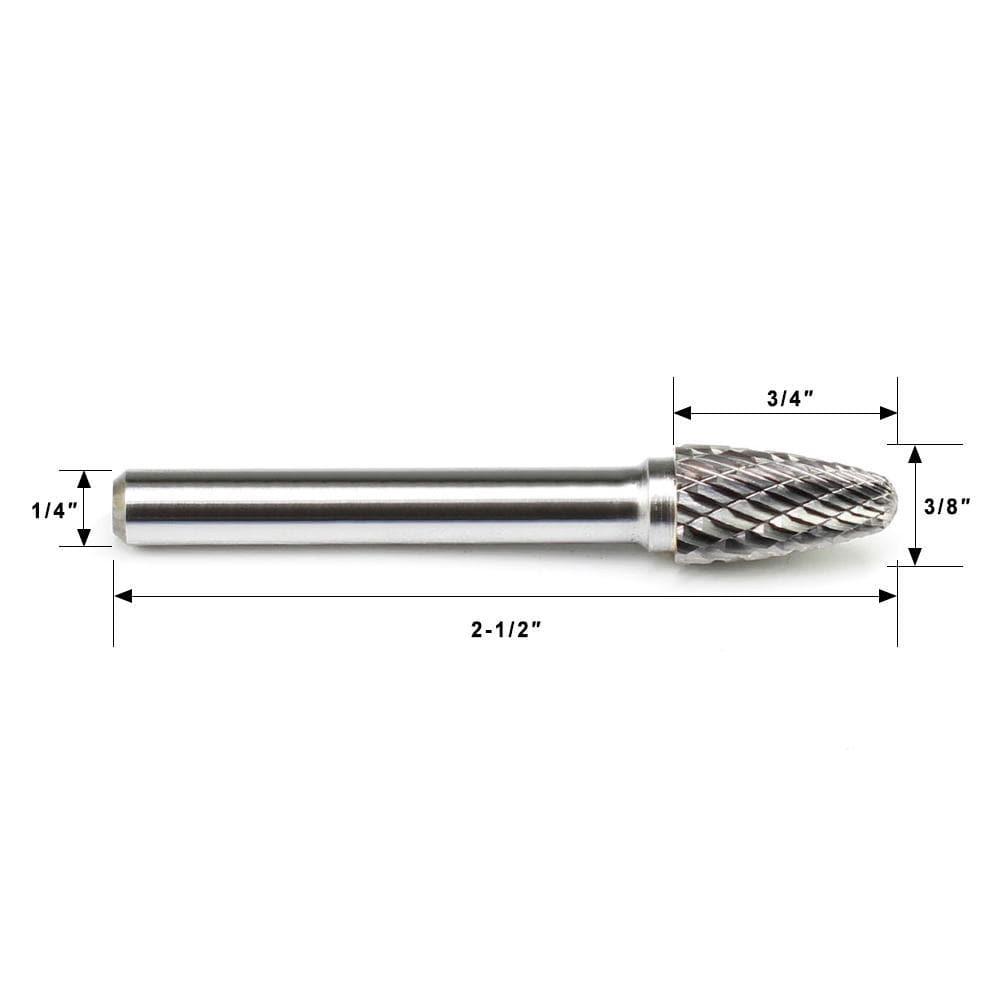 Carbide Burr SF-3 Tree Radius End OMNI Range Head D 3/8 x 3/4L, 1/4 Shank, 2-1/2 Inch Full Length - FindBuyTool