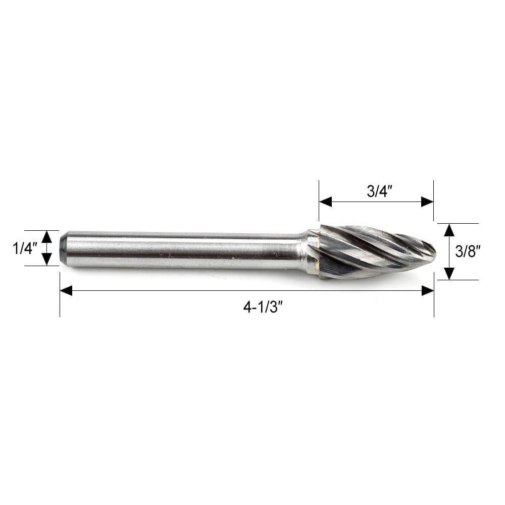 Carbide Burr SF-3NF Tree Radius End ALUMIN Range Head D 3/8 x 3/4L, 1/4 Shank, 2-1/2 Inch Full Length - FindBuyTool