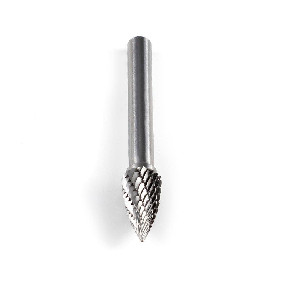 Carbide Burr SG-3 Point Tree Shape OMNI Range Head D 3/8 x 3/4L, 1/4 Shank, 2-1/2 Inch Full Length - FindBuyTool