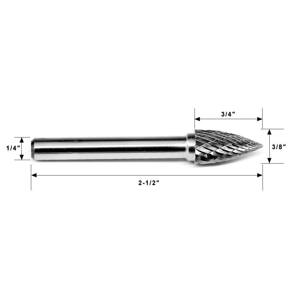 Carbide Burr SG-3 Point Tree Shape OMNI Range Head D 3/8 x 3/4L, 1/4 Shank, 2-1/2 Inch Full Length - FindBuyTool