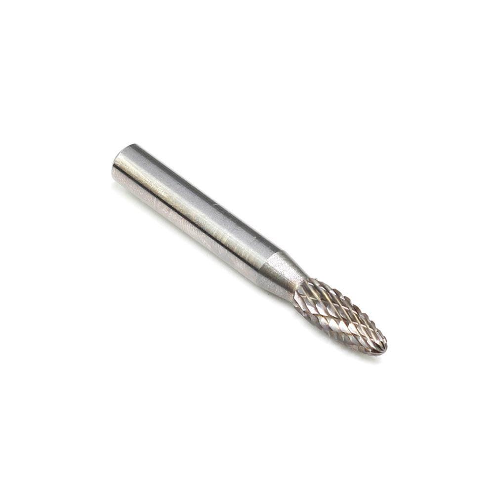Carbide Burr SH-1 Flame Shape OMNI Range Head D 1/4 x 5/8L, 1/4 Shank, 2-1/2 Inch Full Length - FindBuyTool