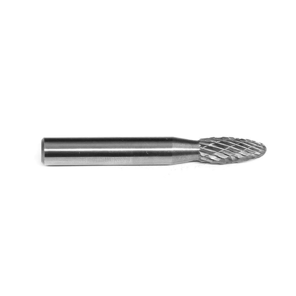 Carbide Burr SH-1 Flame Shape OMNI Range Head D 1/4 x 5/8L, 1/4 Shank, 2-1/2 Inch Full Length - FindBuyTool