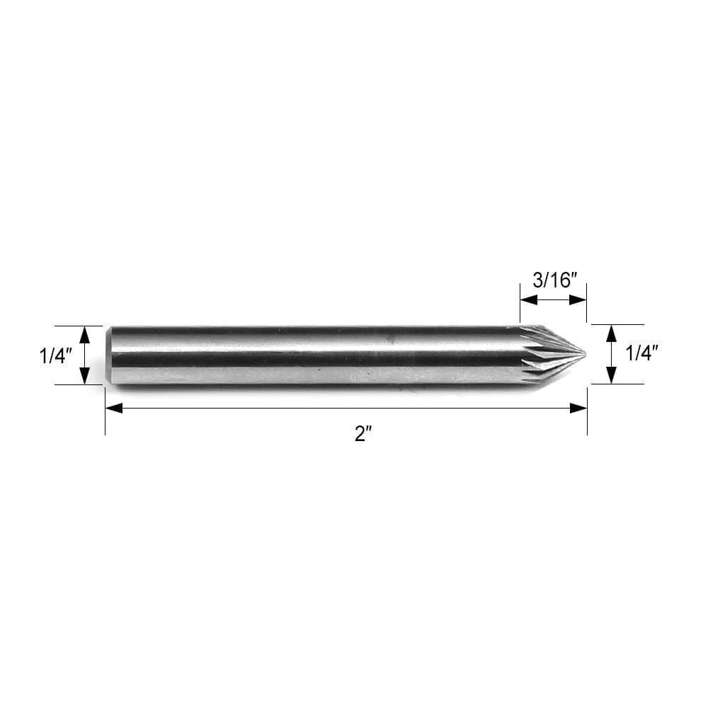 Carbide Burr SJ-1 Cone 60° OMNI Range Head D 1/4 x 3/16L, 1/4 Shank, 2 Inch Full Length - FindBuyTool