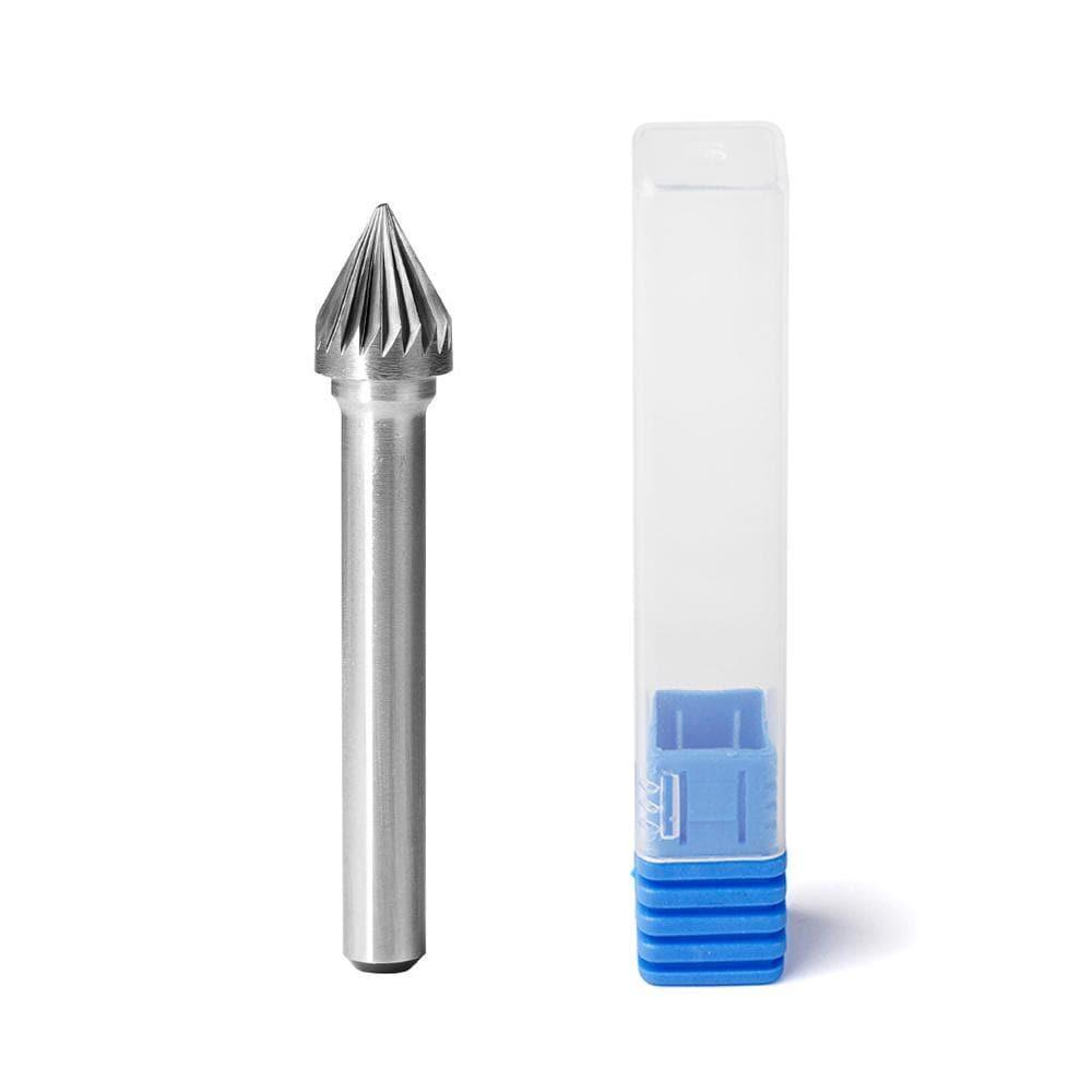 Carbide Burr SJ-3 Cone 60° OMNI Range Head D 3/8 x 5/16L, 1/4 Shank, 2-1/5 Inch Full Length - FindBuyTool