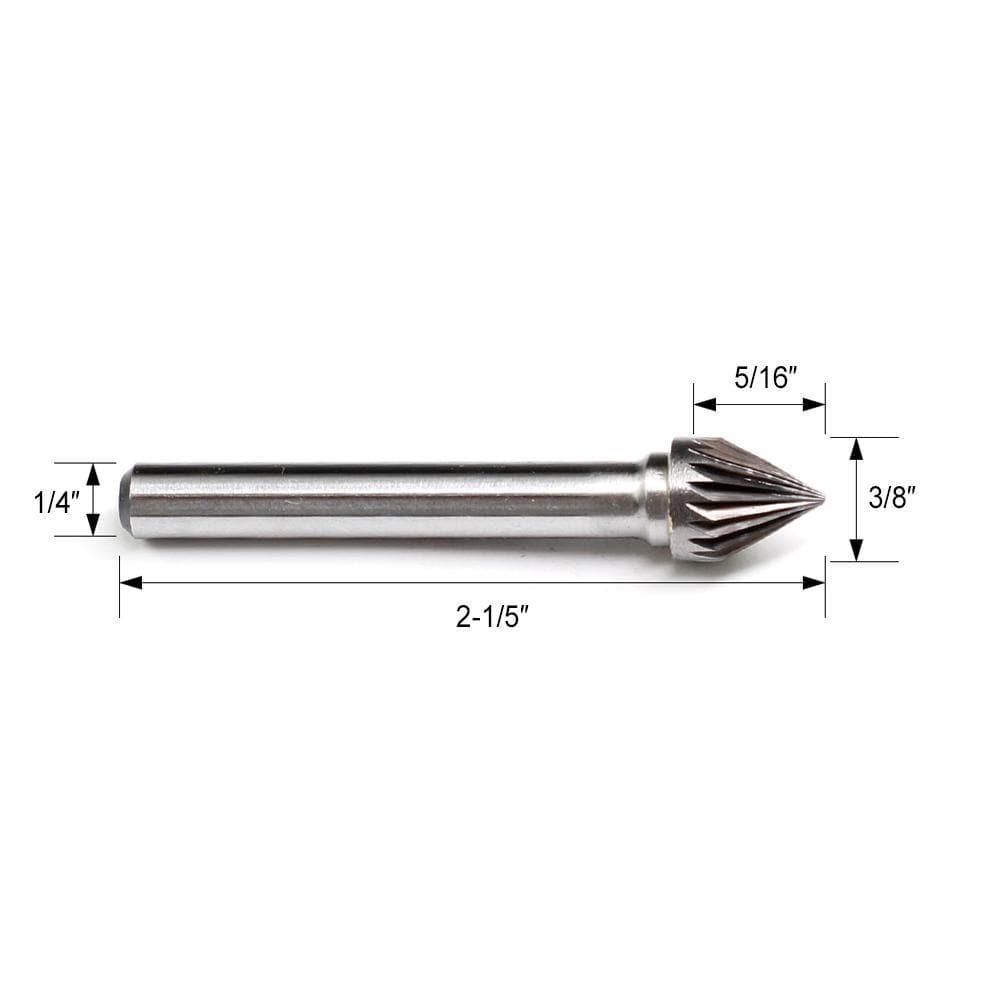 Carbide Burr SJ-3 Cone 60° OMNI Range Head D 3/8 x 5/16L, 1/4 Shank, 2-1/5 Inch Full Length - FindBuyTool