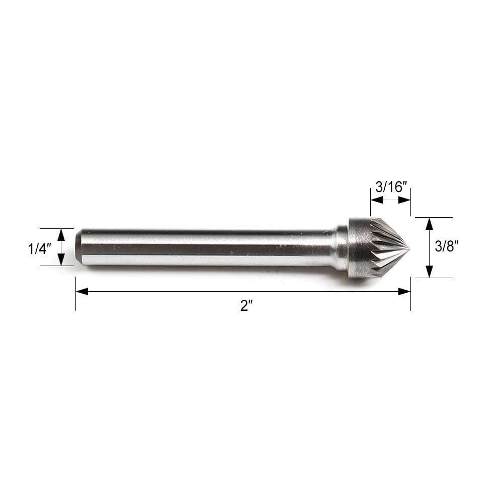 Carbide Burr SK-3 Cone 90° OMNI Range Head D 3/8 x 3/16L, 1/4 Shank, 2 Inch Full Length - FindBuyTool