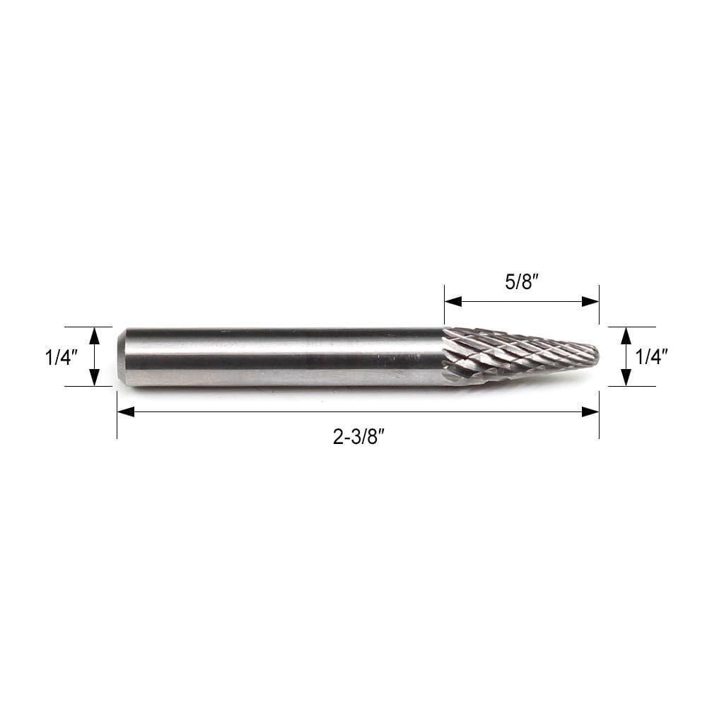 Carbide Burr SL-1 Cone Radius End OMNI Range Head D 1/4 x 5/8L, 1/4 Shank, 2-3/8 Inch Full Length - FindBuyTool