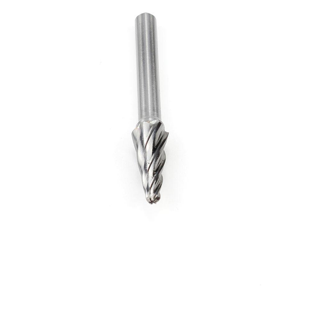 Carbide Burr SL-3NF Cone Radius End ALUMIN Range Head D 3/8 x 1L, 1/4 Shank, 2-13/16 Inch Full Length - FindBuyTool