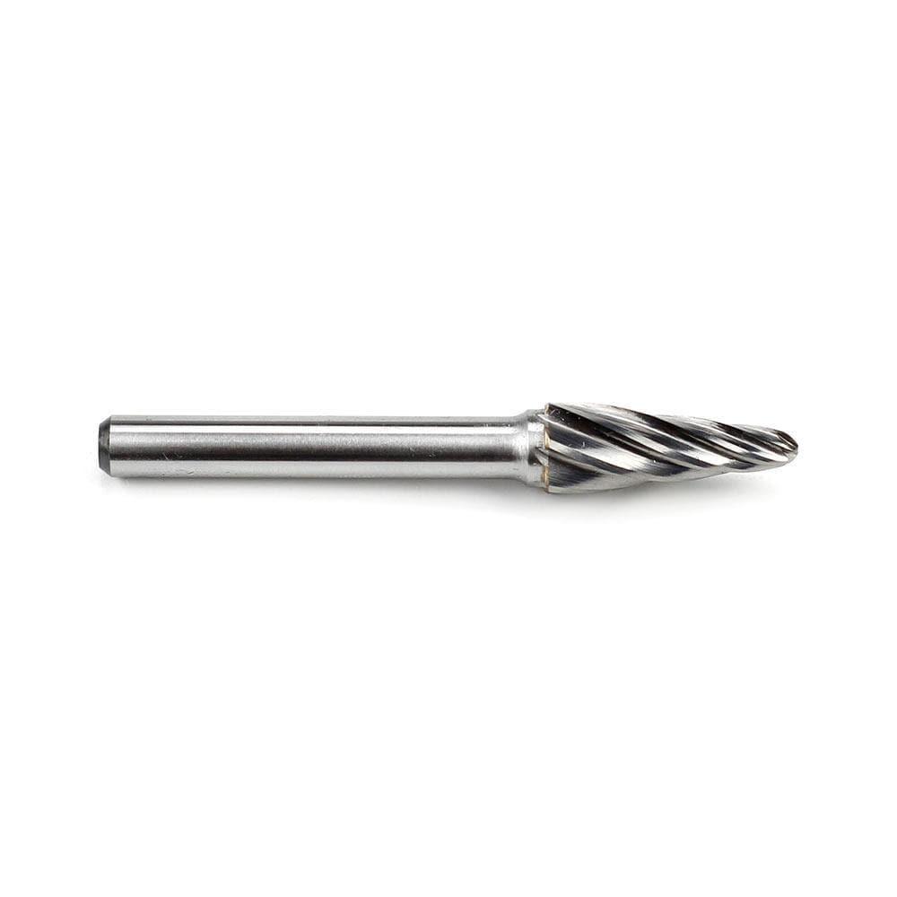 Carbide Burr SL-3NF Cone Radius End ALUMIN Range Head D 3/8 x 1L, 1/4 Shank, 2-13/16 Inch Full Length - FindBuyTool