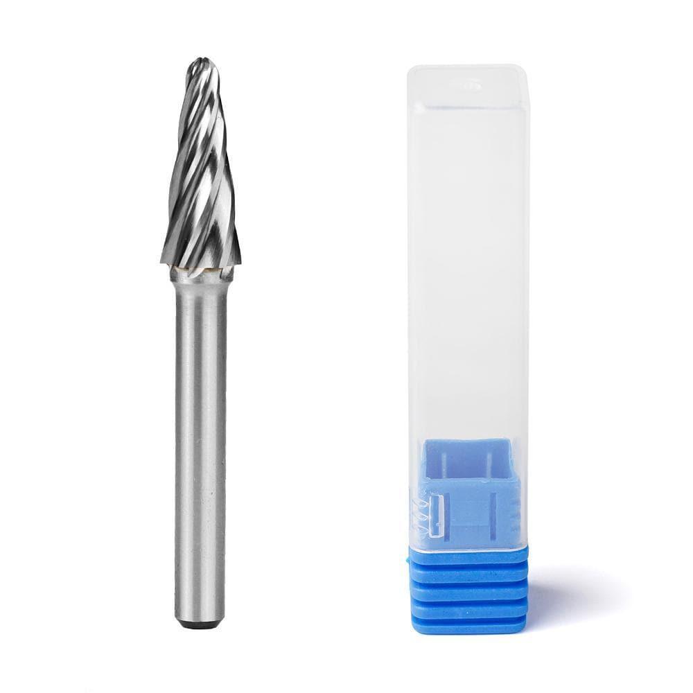 Carbide Burr SL-3NF Cone Radius End ALUMIN Range Head D 3/8 x 1L, 1/4 Shank, 2-13/16 Inch Full Length - FindBuyTool