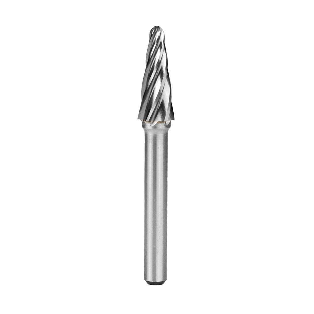 Carbide Burr SL-3NF Cone Radius End ALUMIN Range Head D 3/8 x 1L, 1/4 Shank, 2-13/16 Inch Full Length - FindBuyTool