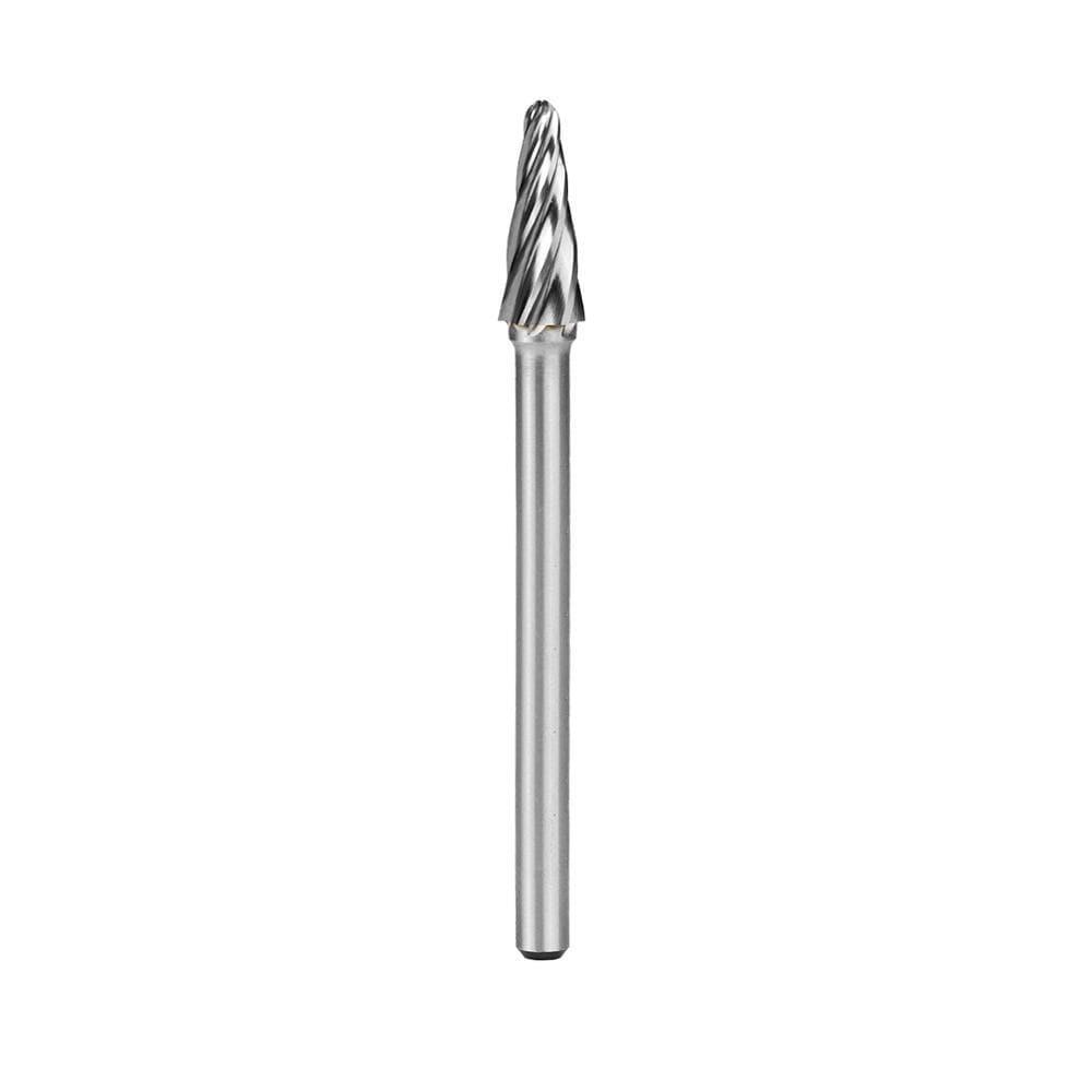 Carbide Burr SL-3NFL4 Cone Radius End ALUMIN Range Head D 3/8 x 1L, 1/4 Shank, 4-1/3 Inch Full Length - FindBuyTool