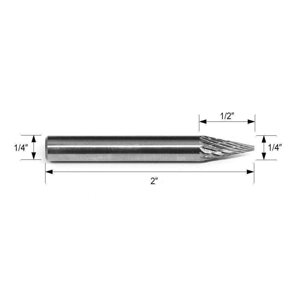 Carbide Burr SM-1 Cone Pointed Shape OMNI Range Head D 1/4 x 1/2L, 1/4 Shank, 2 Inch Full Length - FindBuyTool