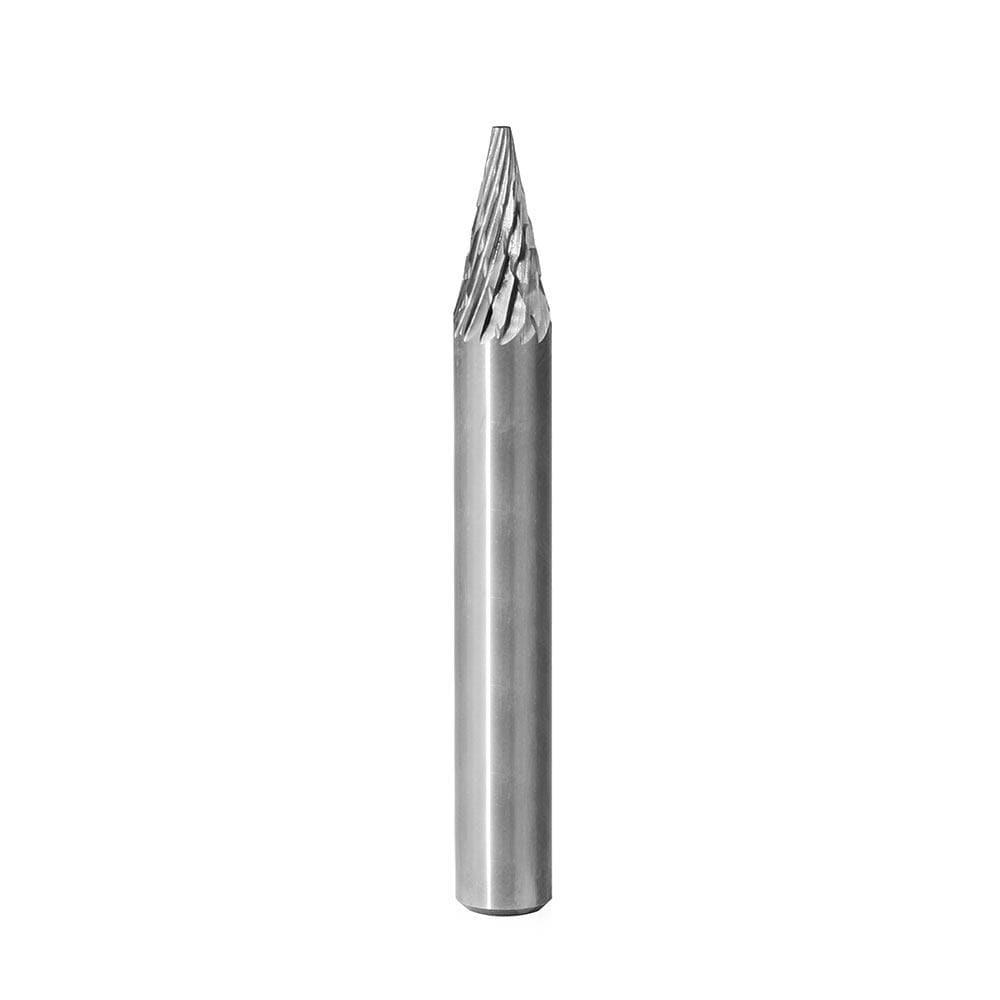 Carbide Burr SM-1 Cone Pointed Shape OMNI Range Head D 1/4 x 1/2L, 1/4 Shank, 2 Inch Full Length - FindBuyTool