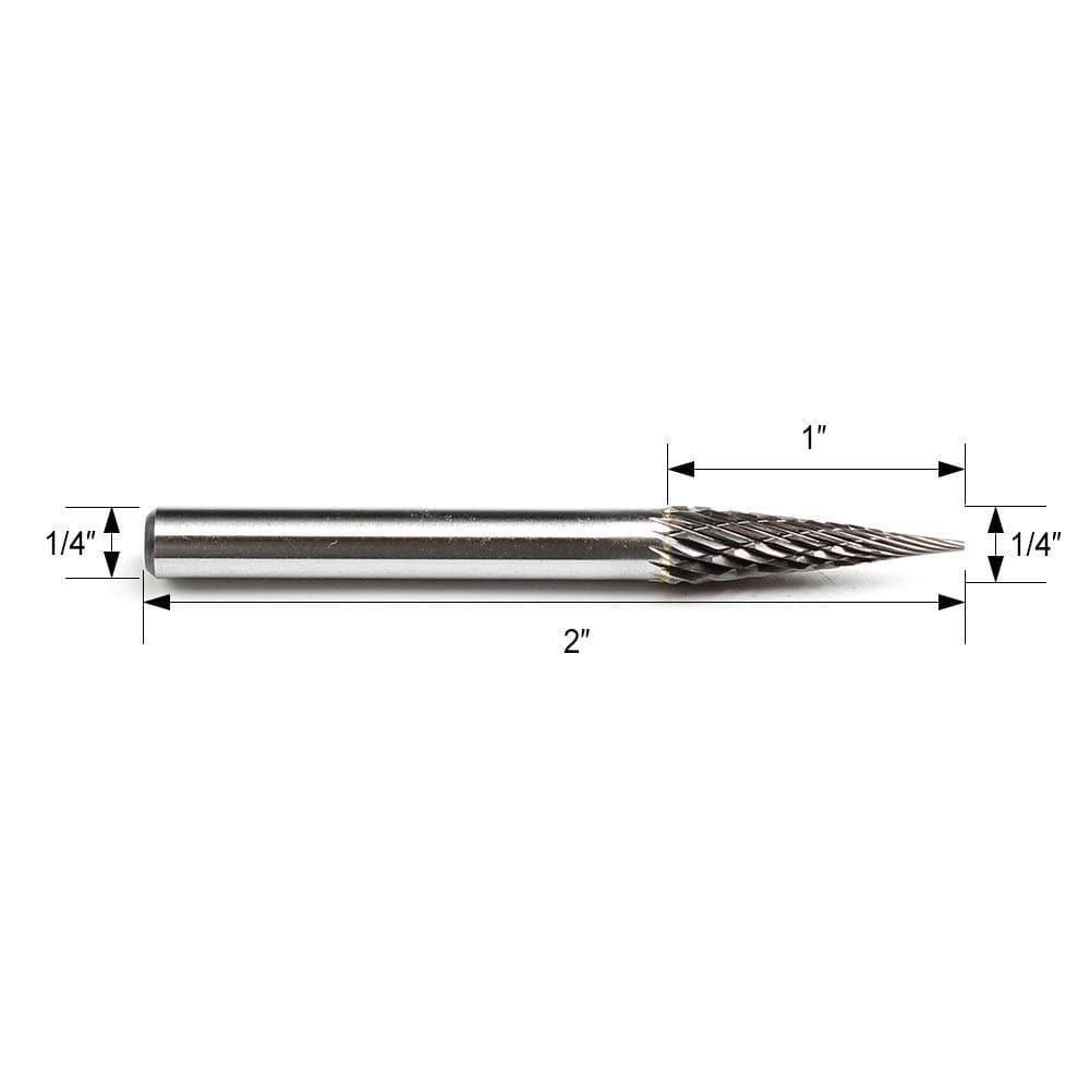 Carbide Burr SM-3 Cone Pointed Shape OMNI Range Head D 1/4 x 1L, 1/4 Shank, 2 Inch Full Length - FindBuyTool