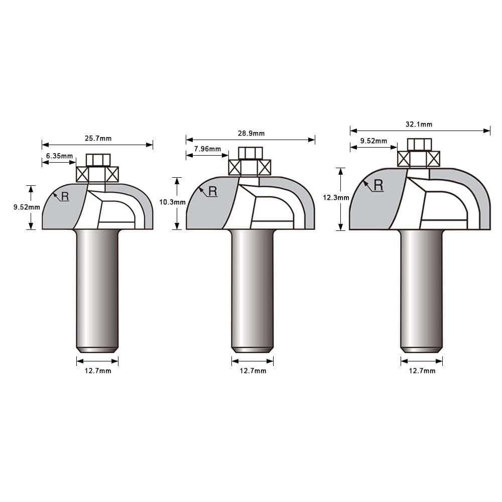 Cove Router Bit Set, 3 Pieces, 1/2 Inch Shank - FindBuyTool