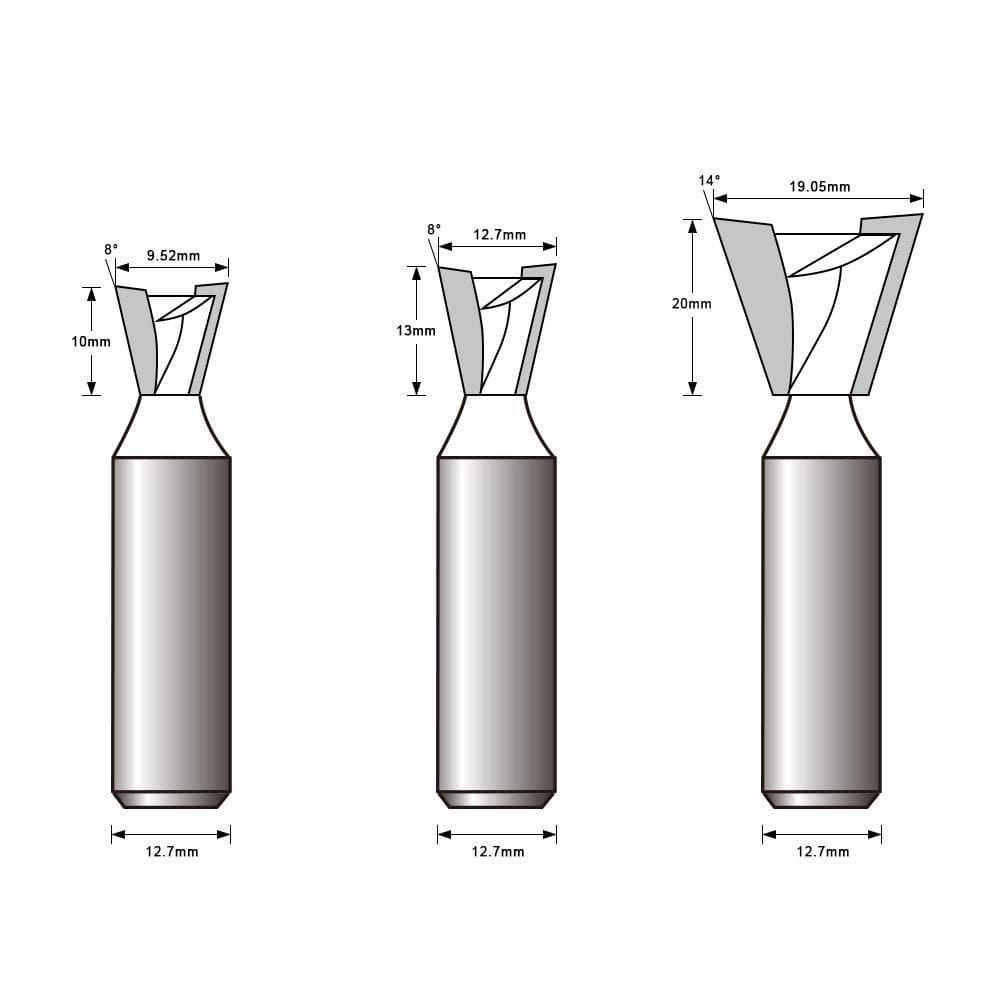 Dovetail Router Bit Set, 3 Pieces, 1/2 Inch Shank - FindBuyTool