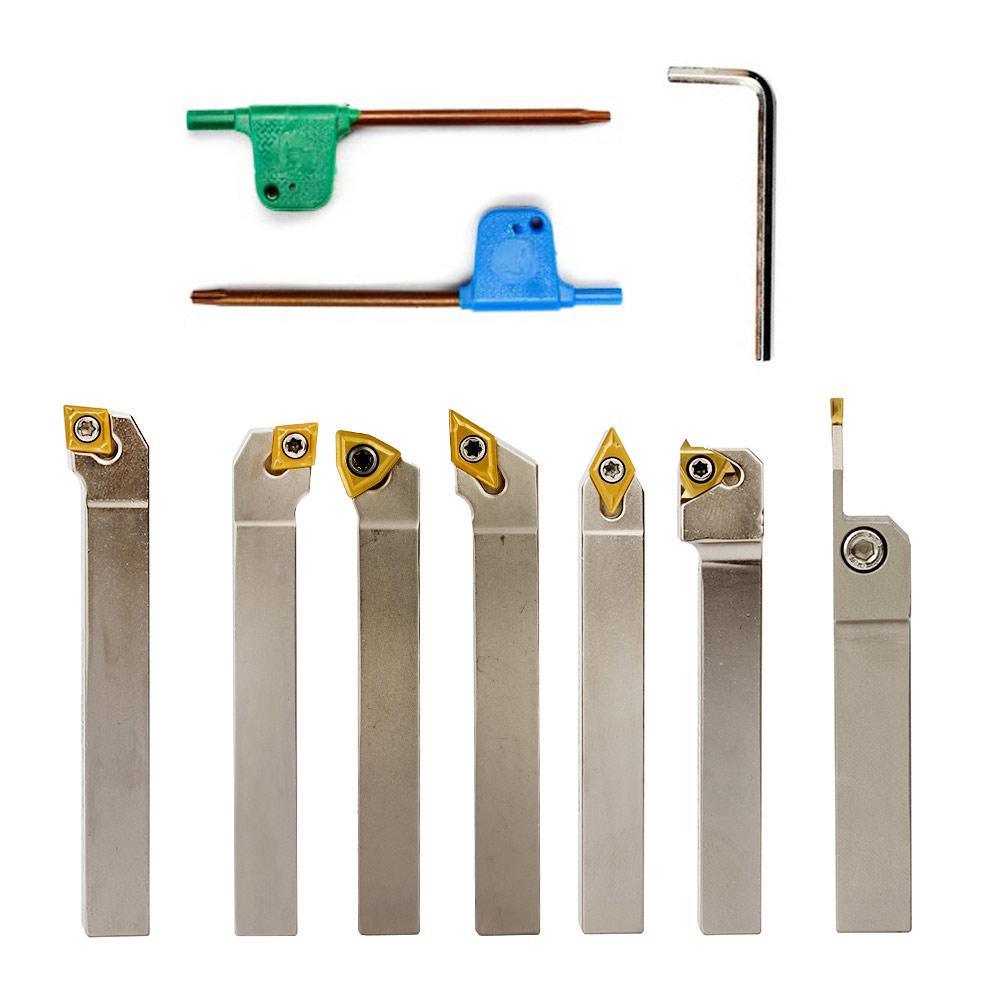 Indexable Lathe Tool Set for Turning, Parting, Grooving& Threading, 1/2Inch Shank, 7Pcs - FindBuyTool