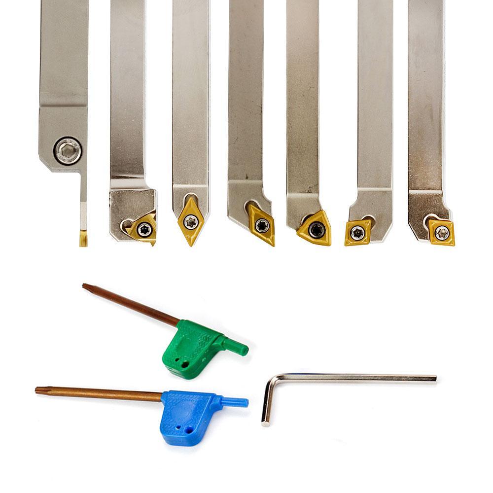 Indexable Lathe Tool Set for Turning, Parting, Grooving& Threading, 1/2Inch Shank, 7Pcs - FindBuyTool