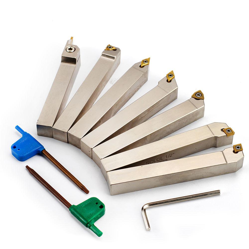 Indexable Lathe Tool Set for Turning, Parting, Grooving& Threading, 1/2Inch Shank, 7Pcs - FindBuyTool