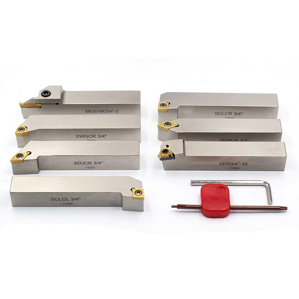 Indexable Lathe Tool Set for Turning, Parting, Grooving& Threading, 3/4Inch Shank, 7Pcs - FindBuyTool