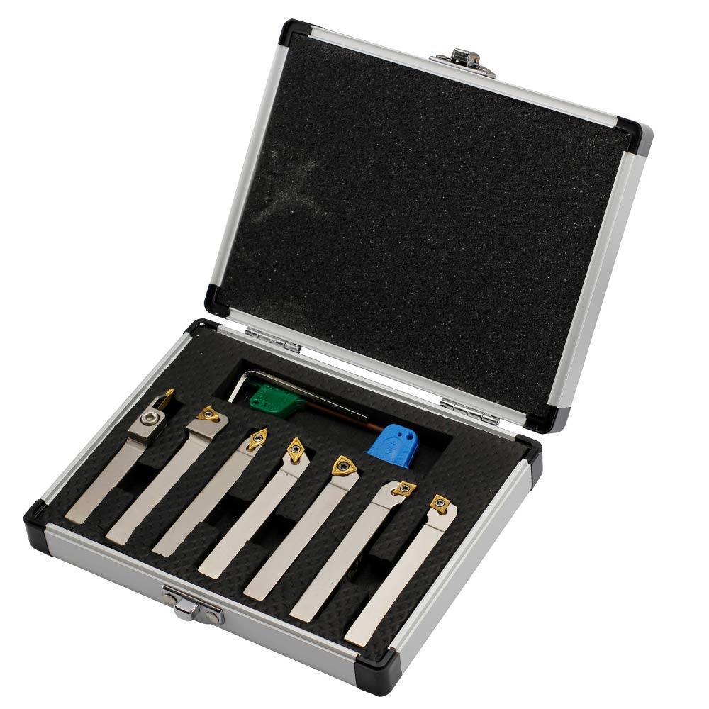 Indexable Lathe Tool Set for Turning, Parting, Grooving& Threading, 3/8Inch Shank, 7Pcs - FindBuyTool