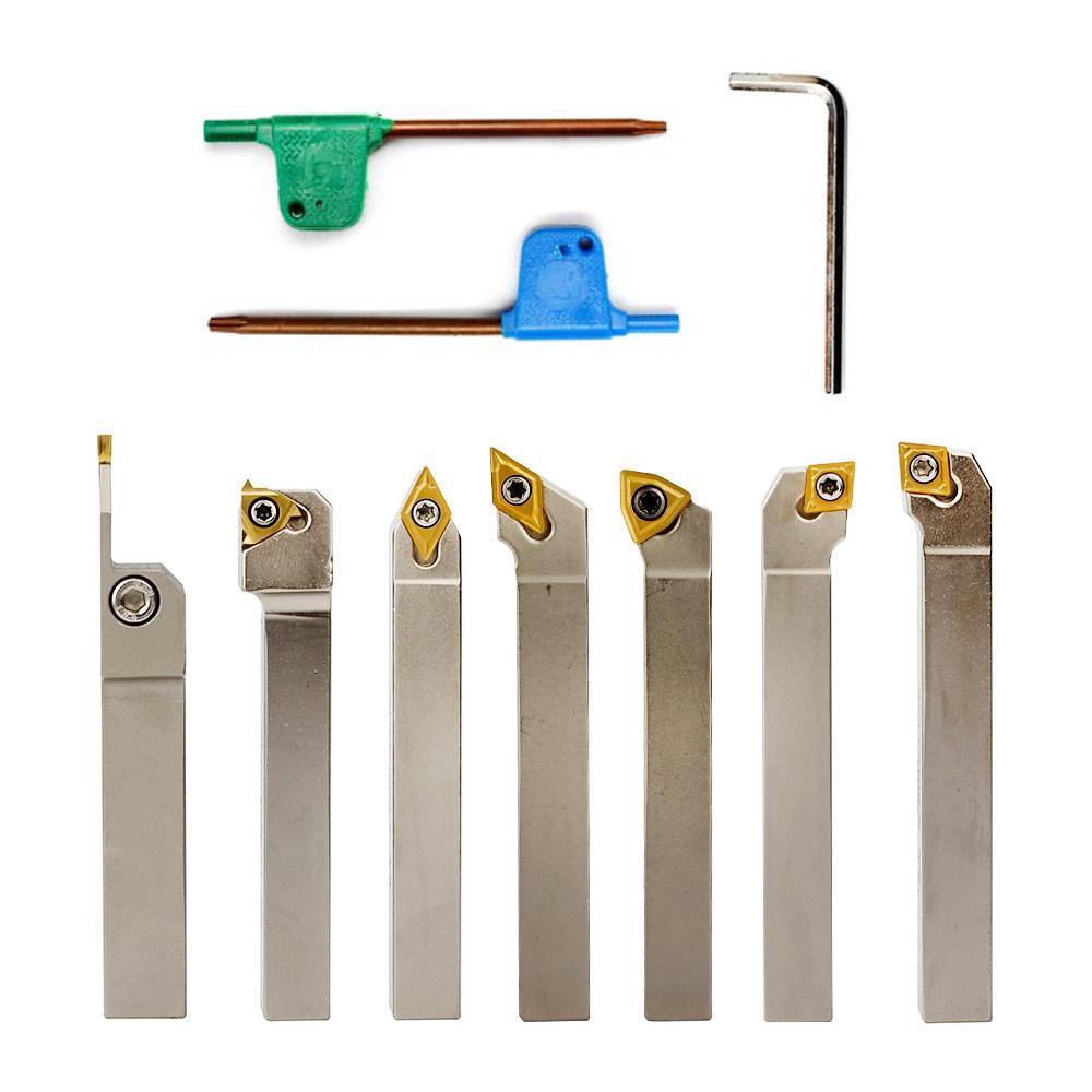 Indexable Lathe Tool Set for Turning, Parting, Grooving& Threading, 3/8Inch Shank, 7Pcs - FindBuyTool