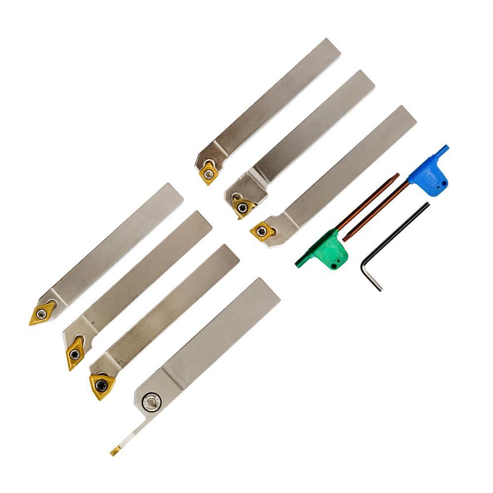 Indexable Lathe Tool Set for Turning, Parting, Grooving& Threading, 3/8Inch Shank, 7Pcs - FindBuyTool