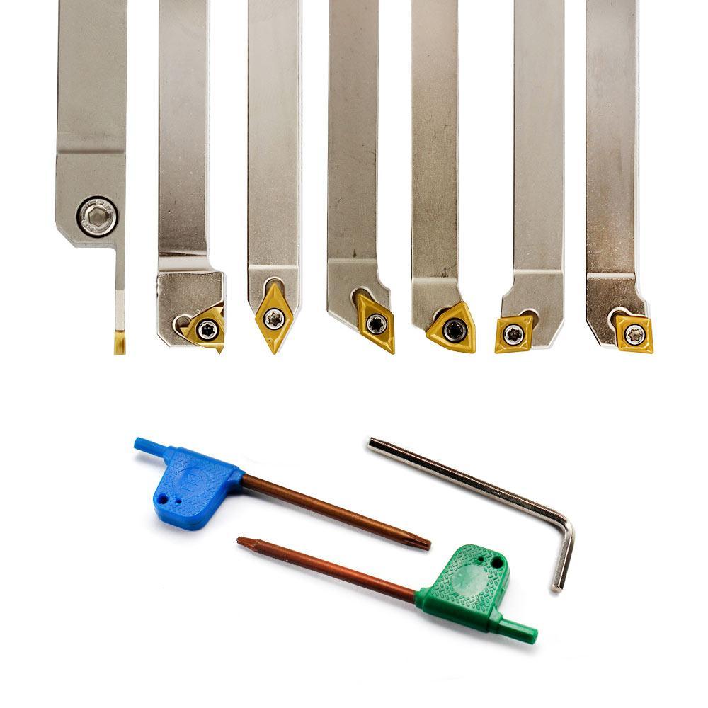 Indexable Lathe Tool Set for Turning, Parting, Grooving& Threading, 3/8Inch Shank, 7Pcs - FindBuyTool