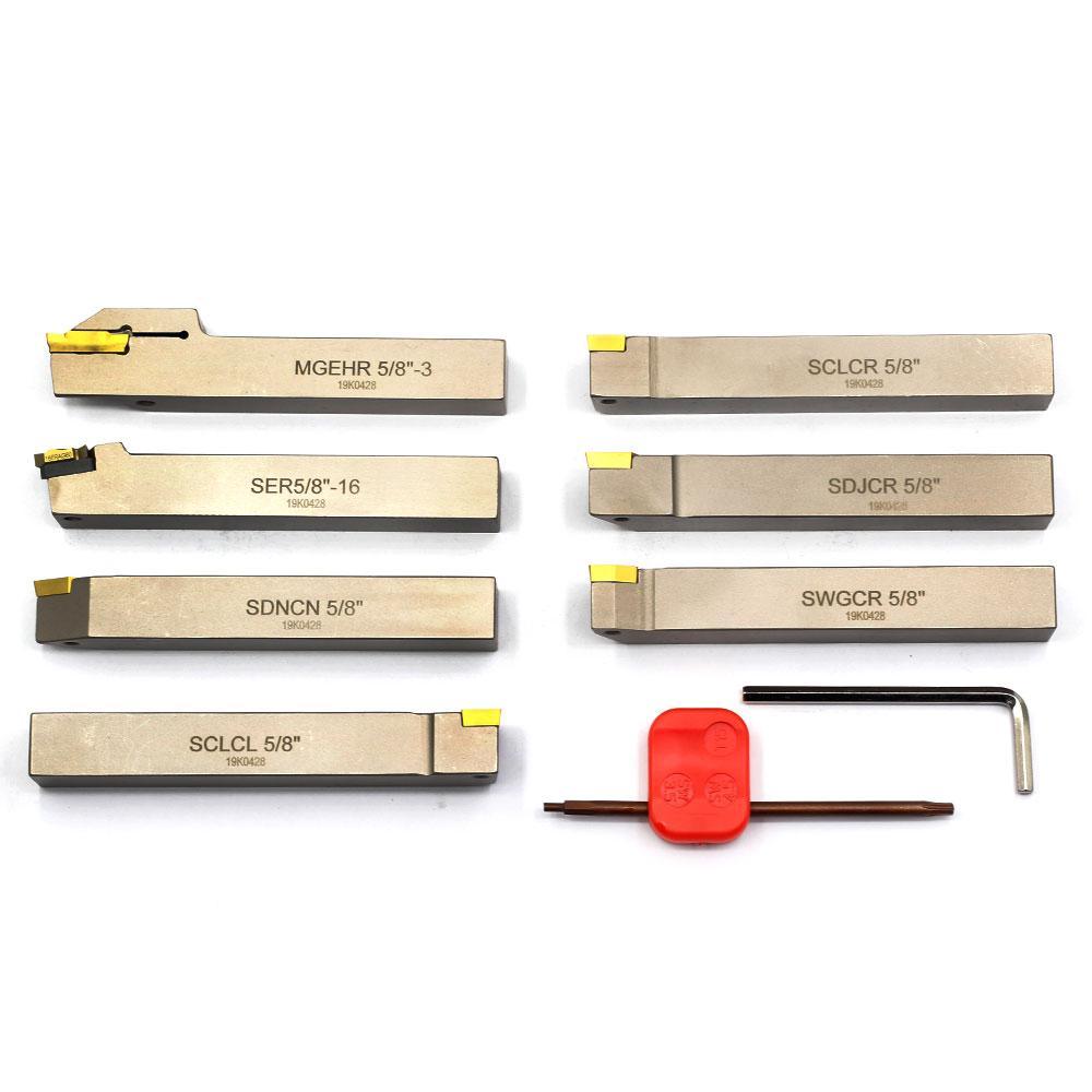 Indexable Lathe Tool Set for Turning, Parting, Grooving& Threading, 5/8Inch Shank, 7Pcs - FindBuyTool